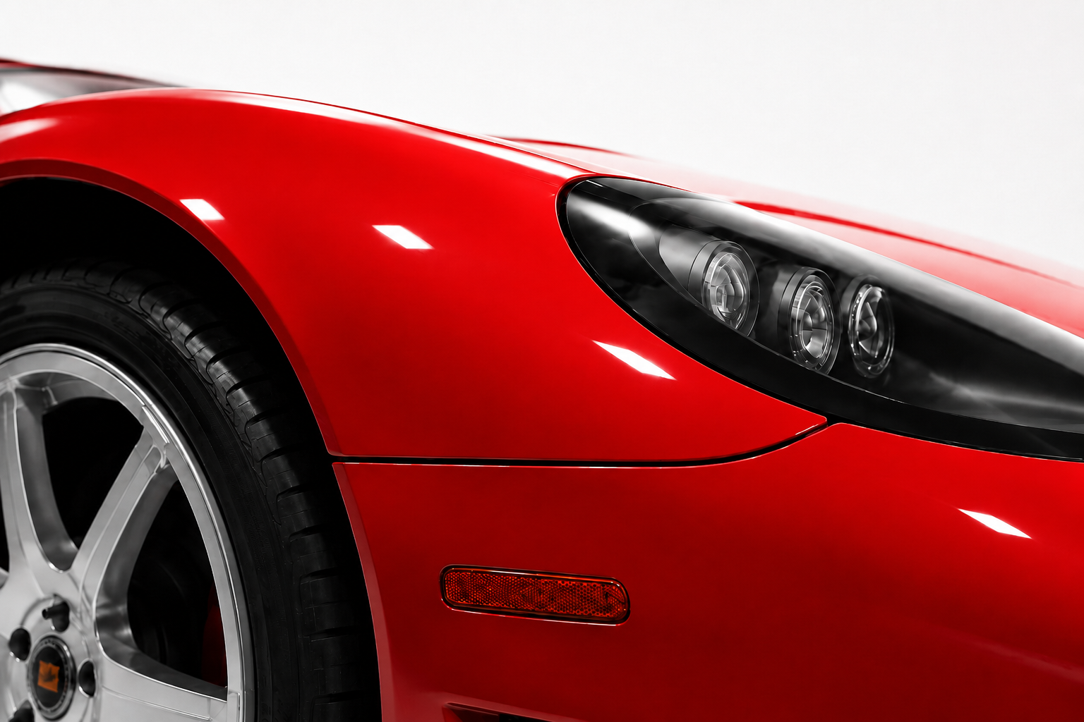 Protected and polished red Saleen S7 paint