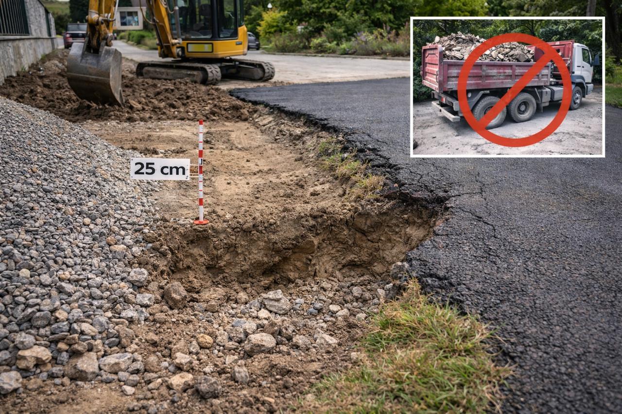 Асфалтиране без изкоп и чакълеста основа, водещо до пропадане на настилката