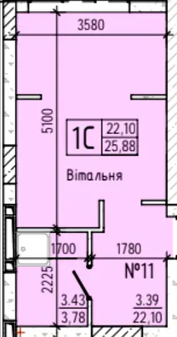 Студия в ЖК Акварель 4 — второй ракурс интерьера
