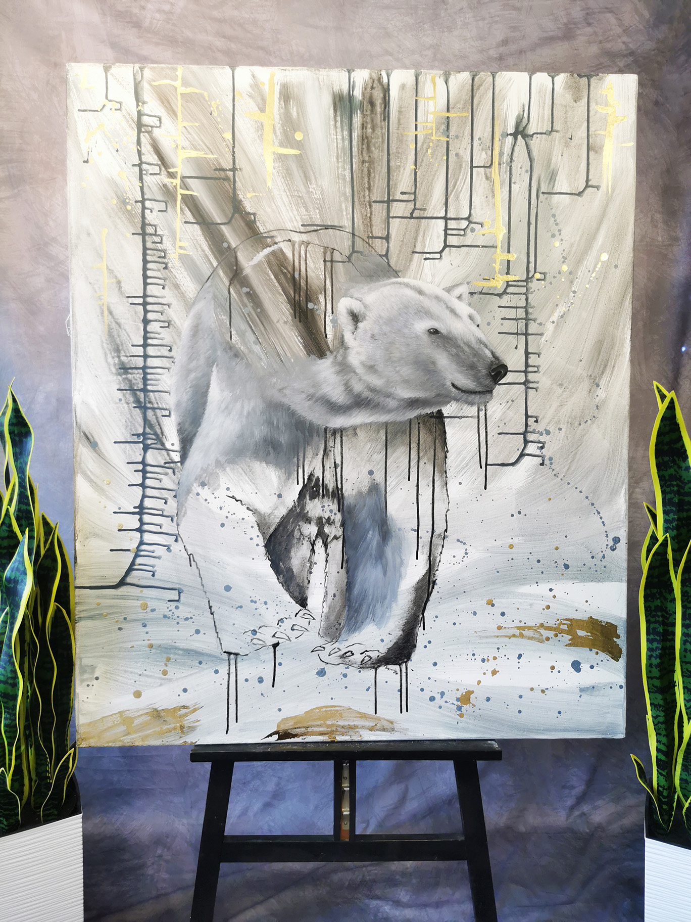 Großformatiges Eisbär Gemälde Original – Kunst über Stille, Weite und bedrohte Arktis