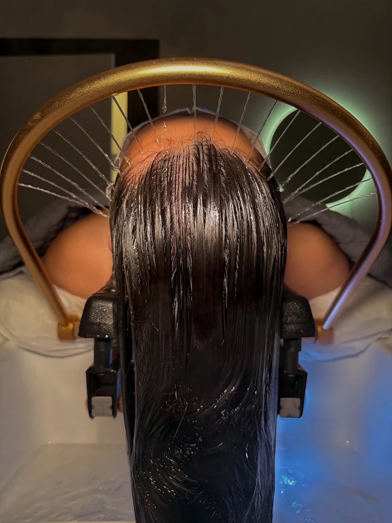 Water Halo scalp rinse during a Japanese head spa session at AURA Japanese Head Spa, Ross Park Mall, Pittsburgh