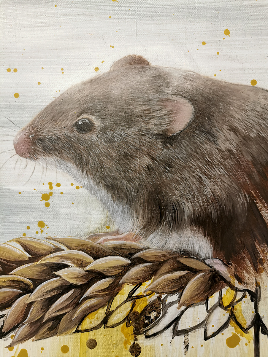 Original Feldmaus Gemälde auf Leinwand – Kunst über das Verborgene
