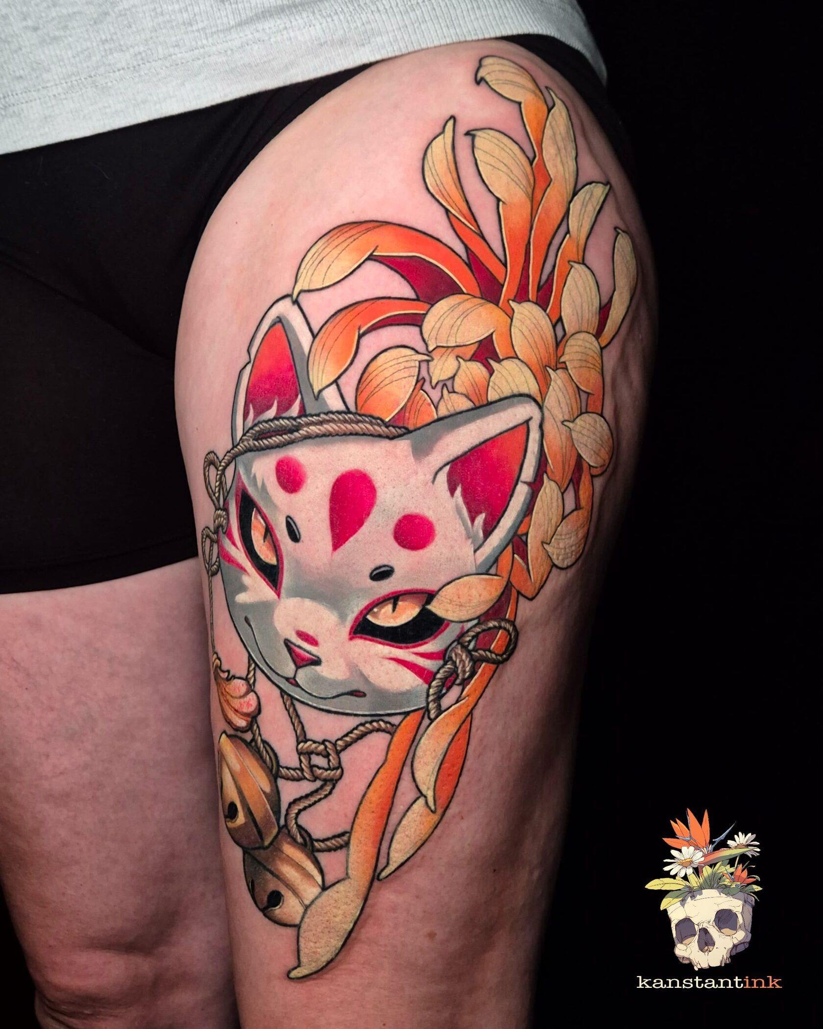 Fox mask with orange flowers
