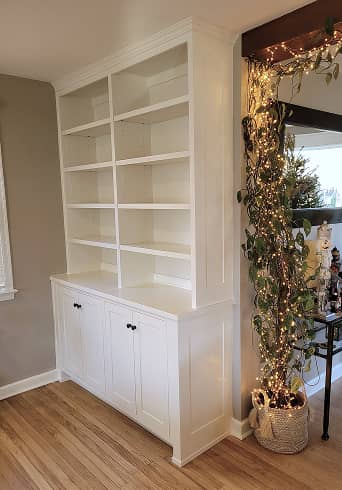 Living room display cabinet with open shelves and lower storage cabinets