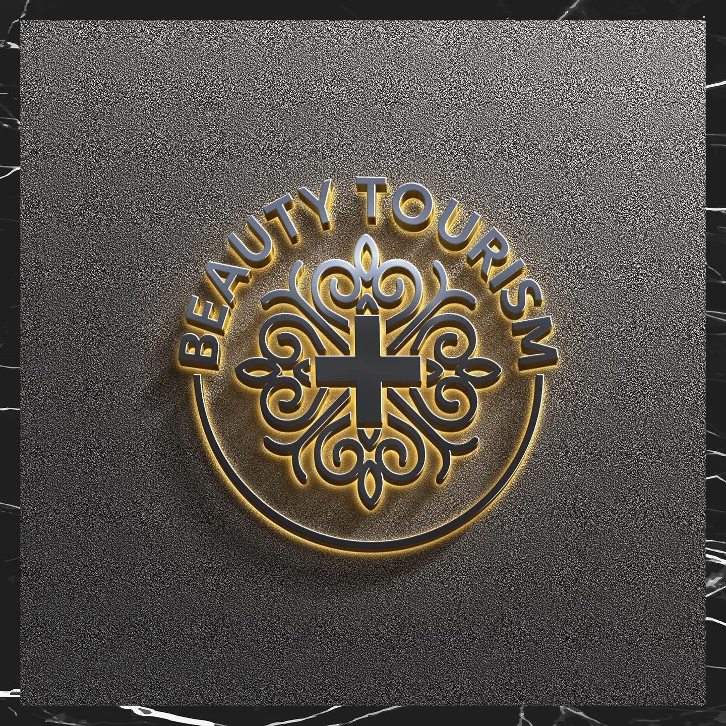 Beauty Tourism medical tourism logo – a gold ornament with a cross