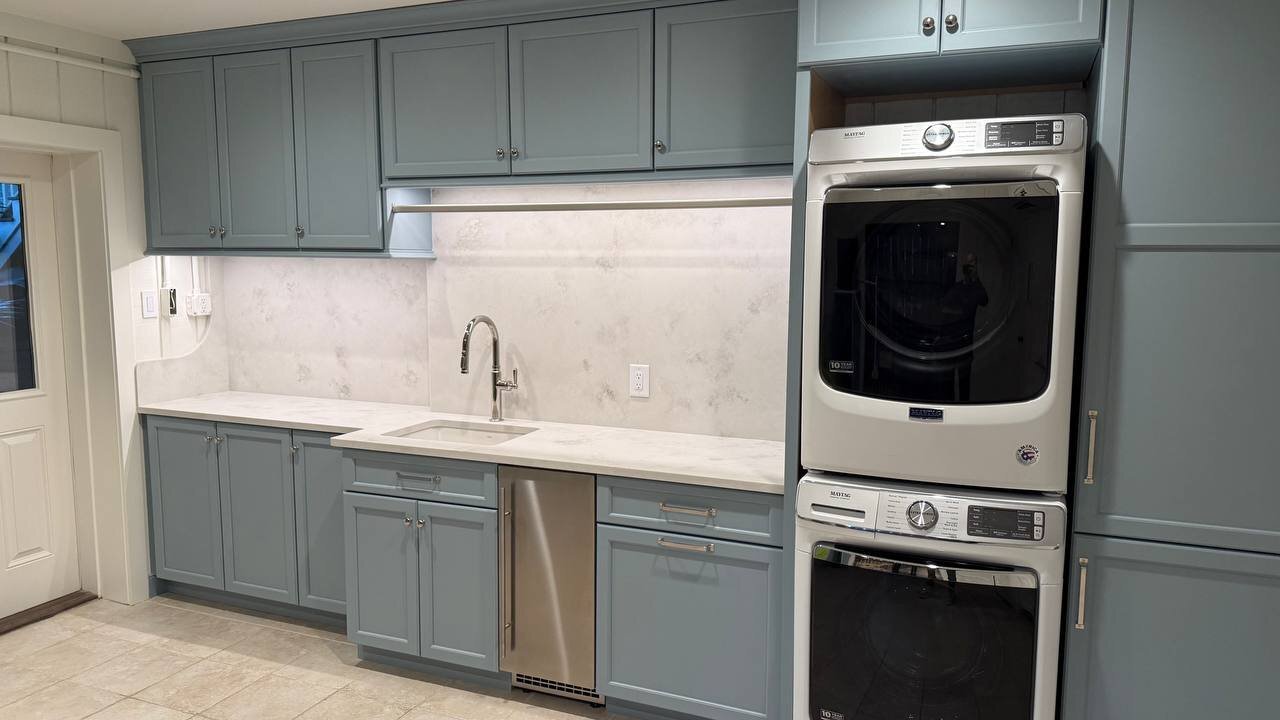 Fabrication and Installation of Laundry Room Countertop with Integrated Sink and Full Backsplashp