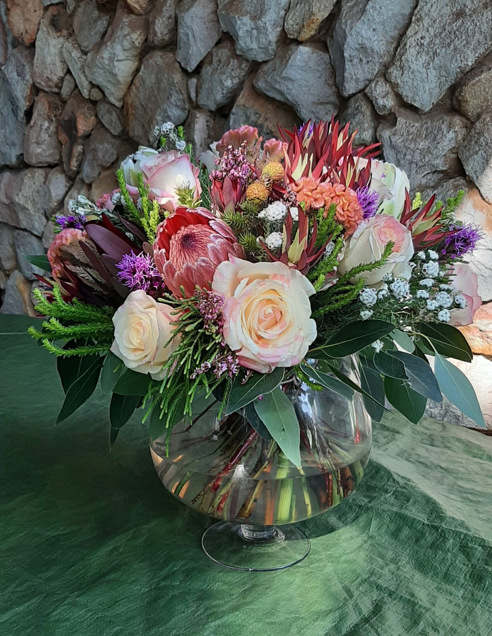 floral table arrangement in a vase