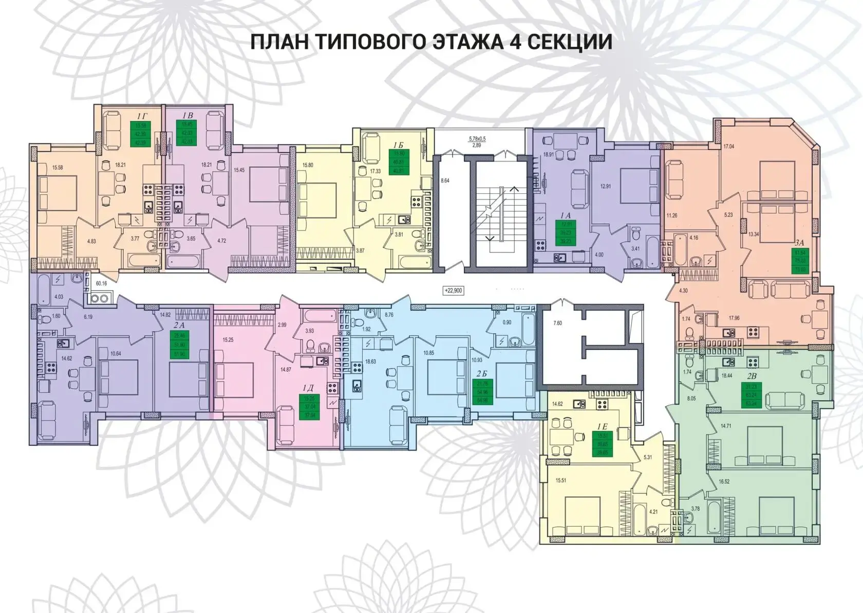 Типове планування поверху четвертої секції ЖК «Приморські Сади»