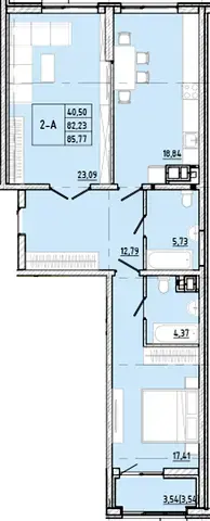 Планування 2-кімнатної квартири в ЖК Modern — варіант 1