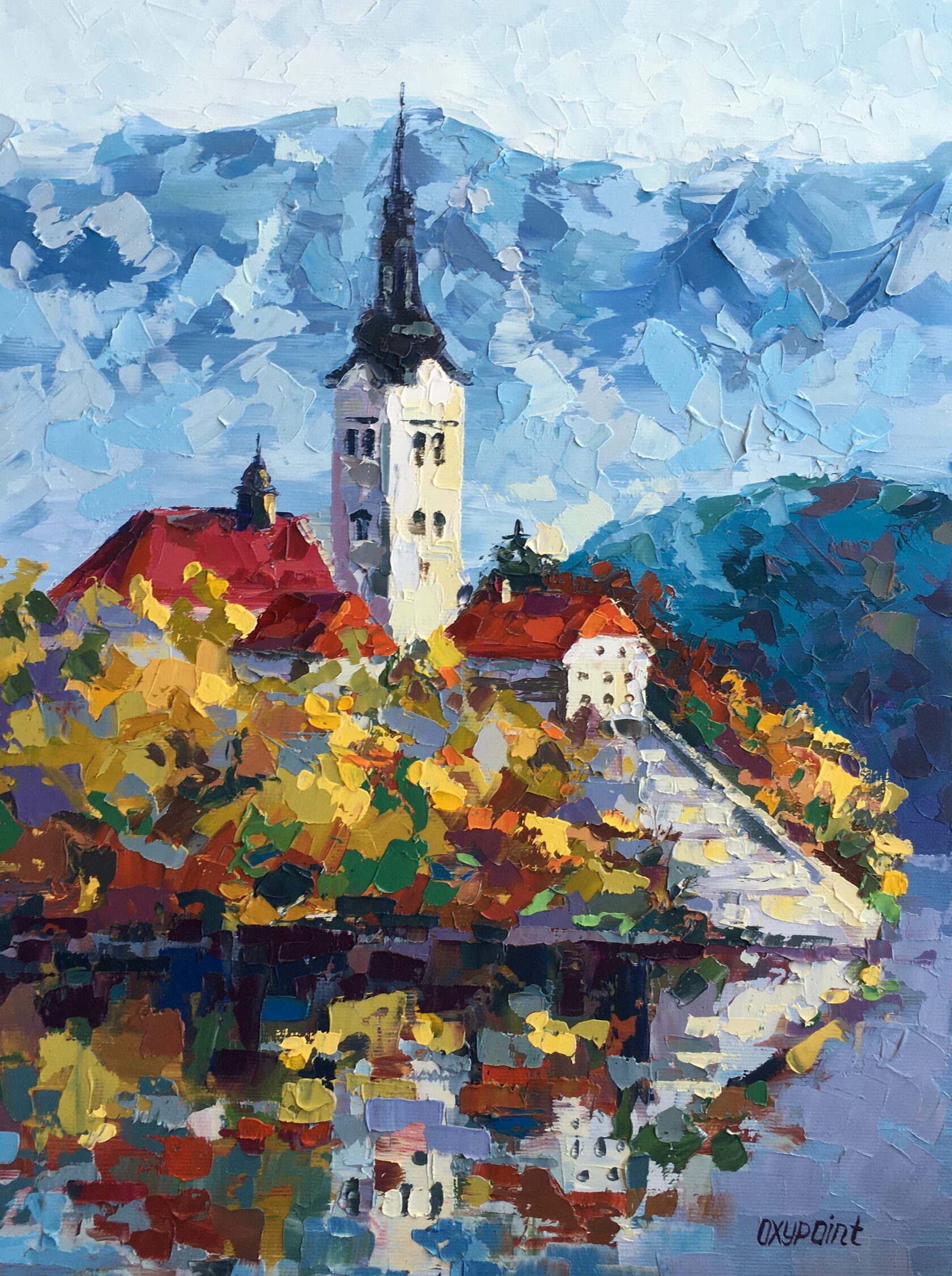 Lake Bled, oil painting, oil landscape Slovenia for sale