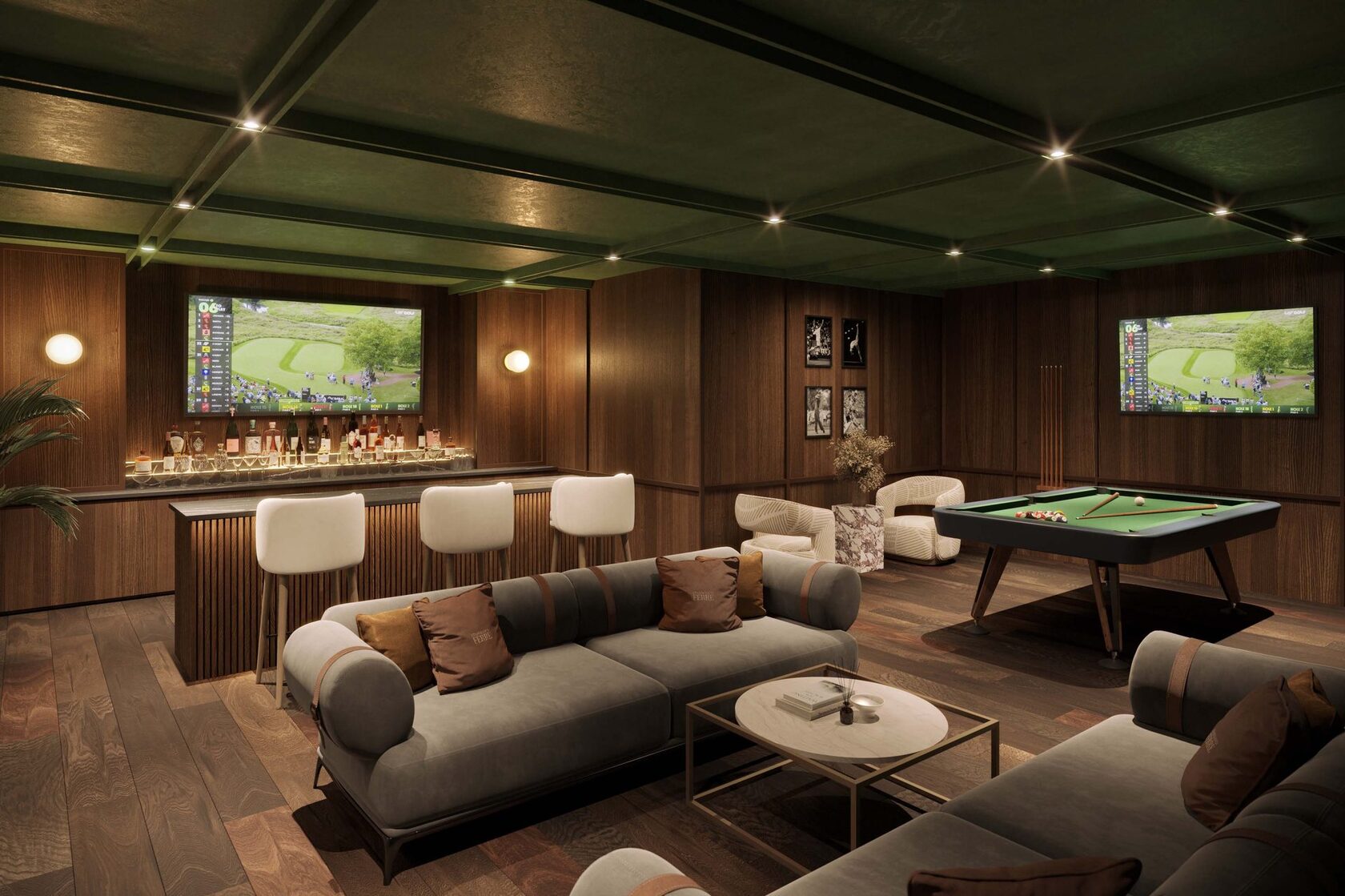Social club with bar and pool table