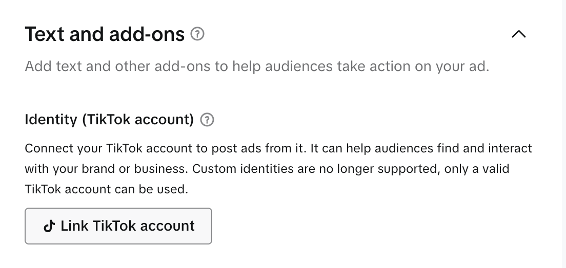 Блок Identity (TikTok account) в TikTok Ads Manager