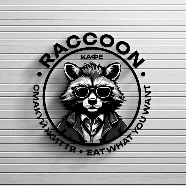 RACCOON cafe logo, Kramatorsk – a raccoon in sunglasses in a circle