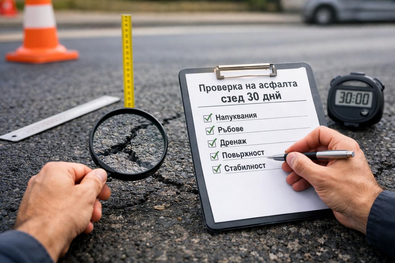 Проверка на качеството на асфалта 30 дни след полагането