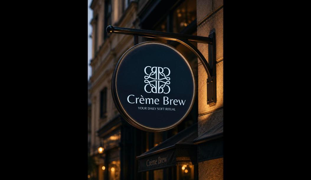 Вивіска Crème Brew з логотипом