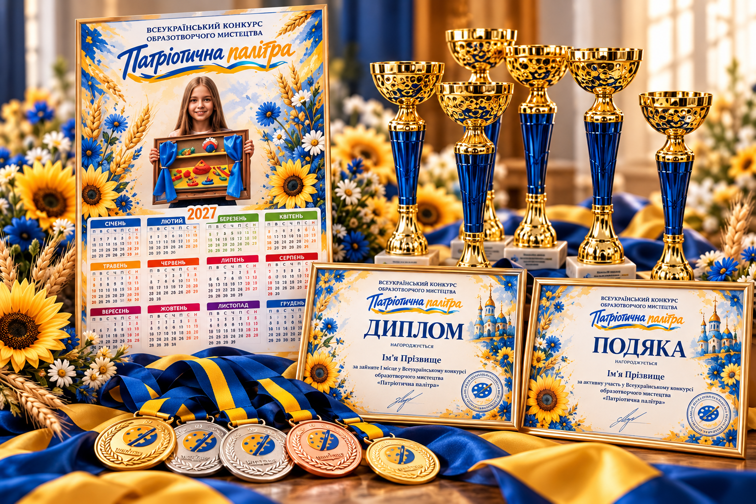 Кубок, медалі, диплом і подяка конкурсу «Патріотична палітра»