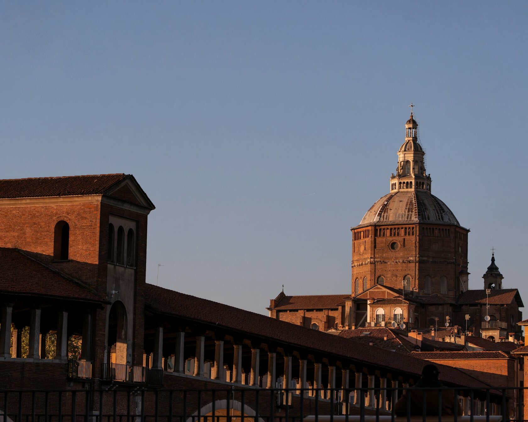 Sunset light on a European cathedral facade