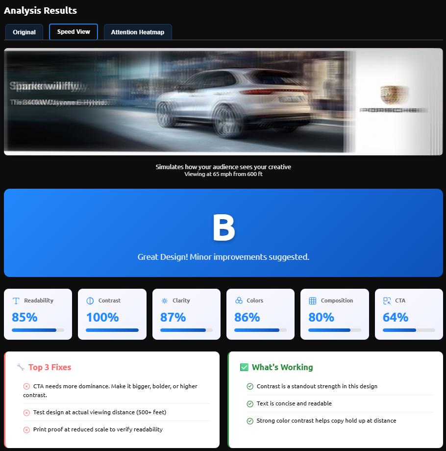 Speed View simulation screenshot for a Porsche billboard