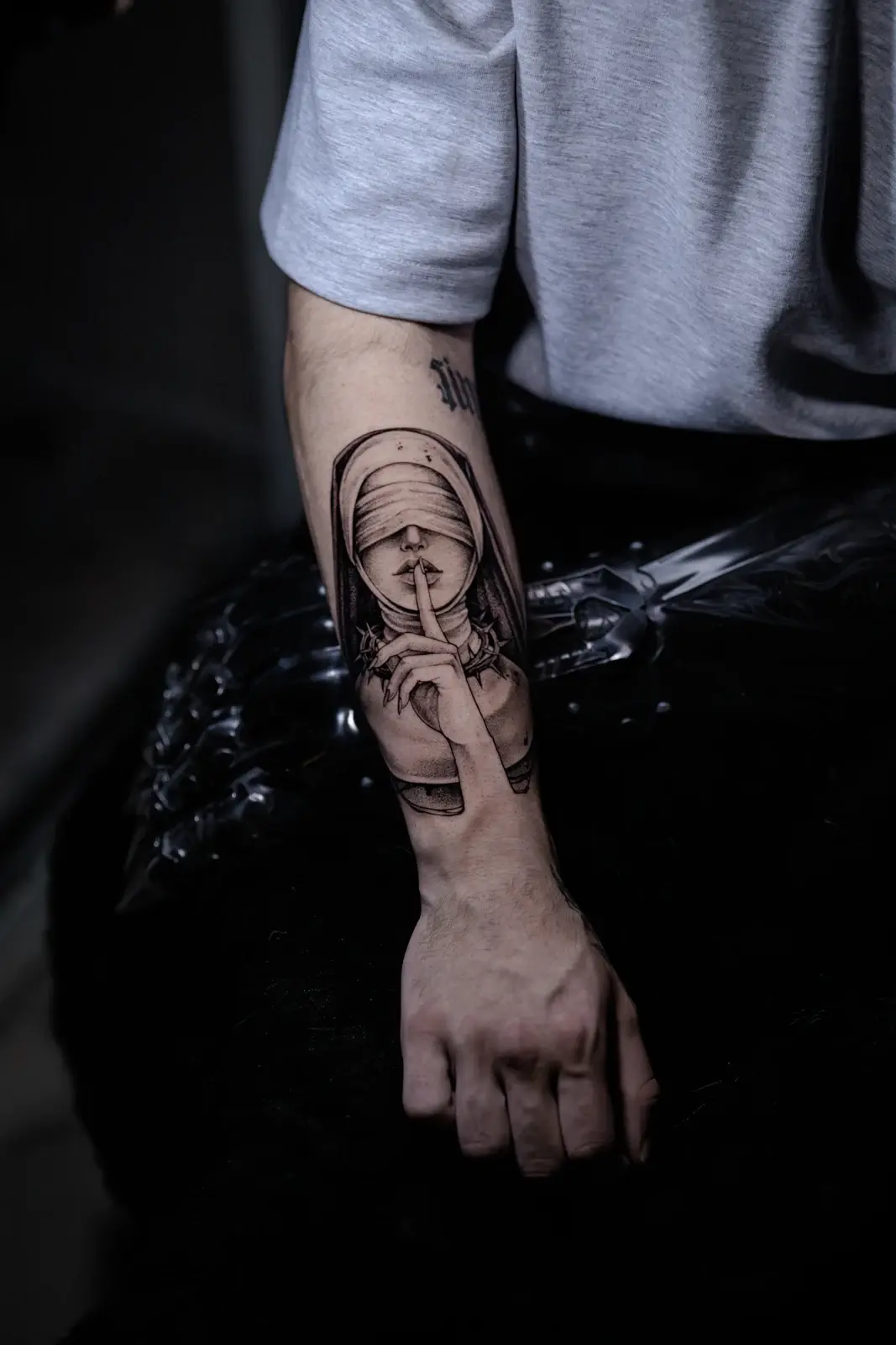 Blackwork design on the forearm — Sasha