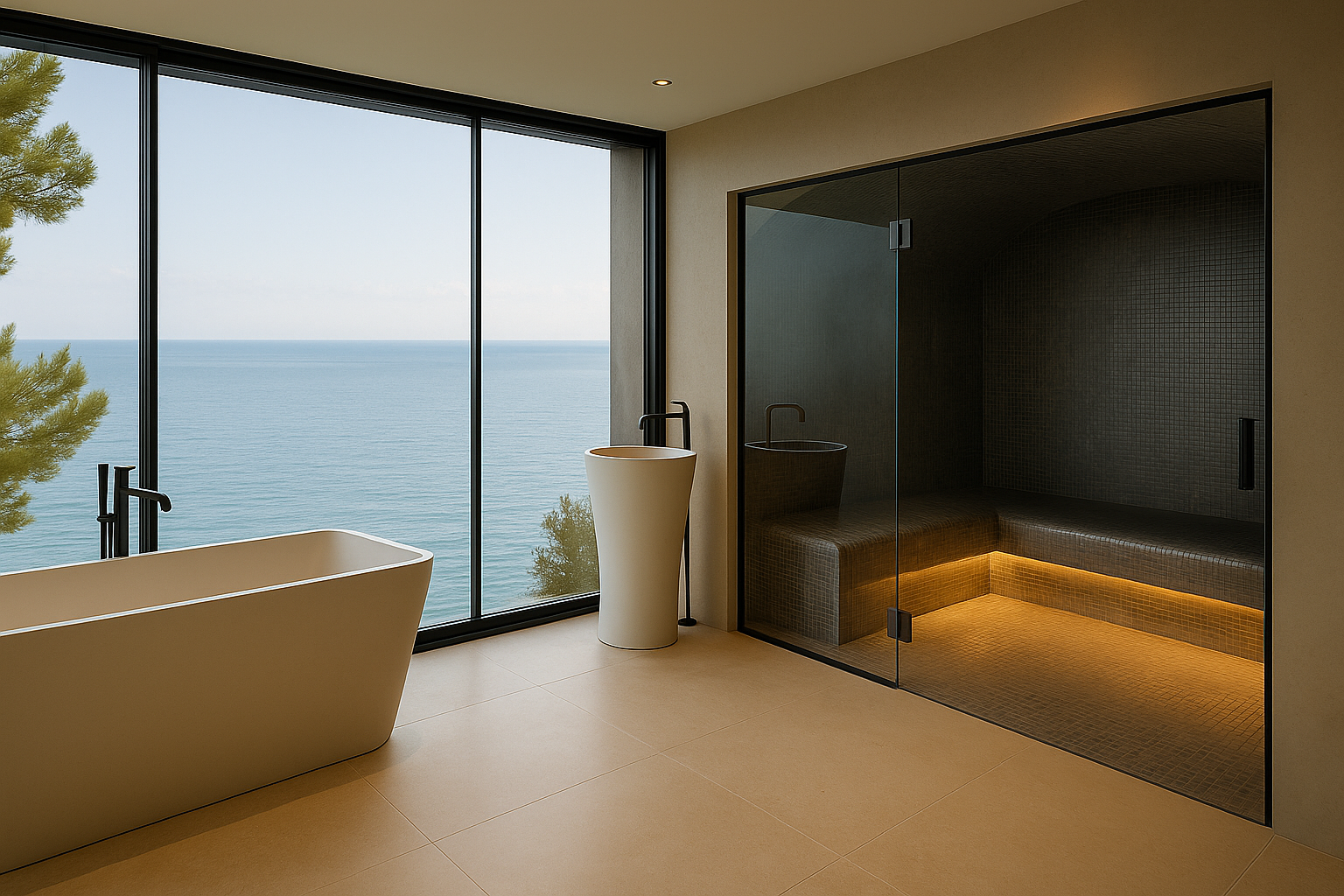 Sauna sur-mesure dans une pièce dédiée de villa contemporaine