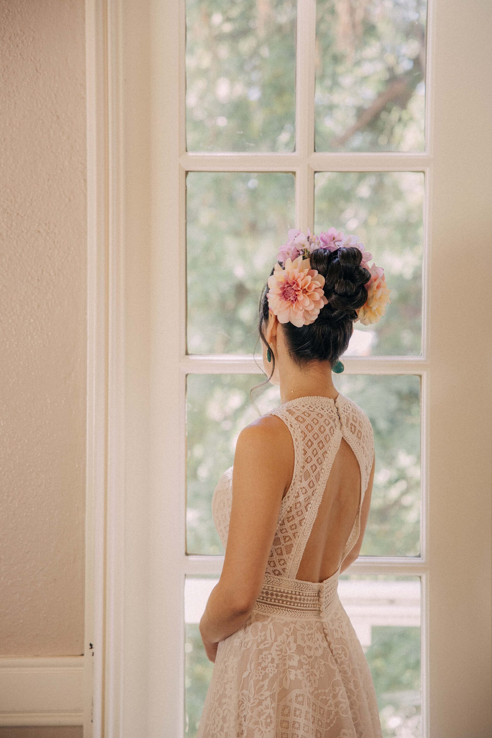 Couple walking away after intimate wedding ceremony