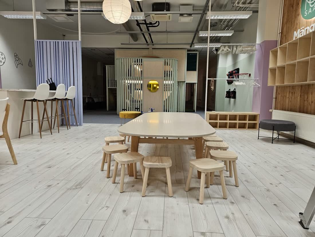 Main room with table and stools