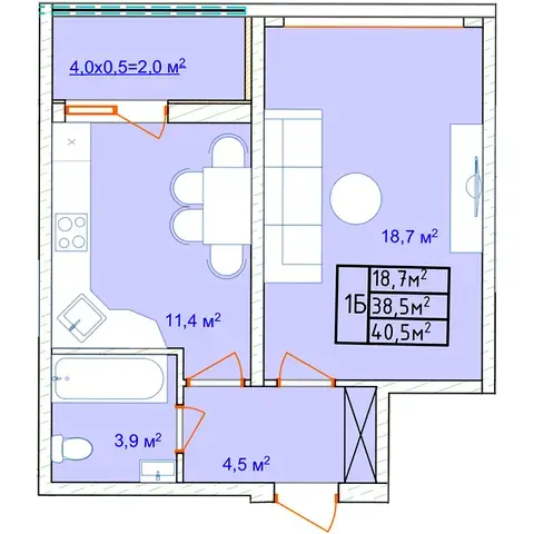 Планування 1-кімнатної квартири в ЖК Aqua Marine — варіант 2