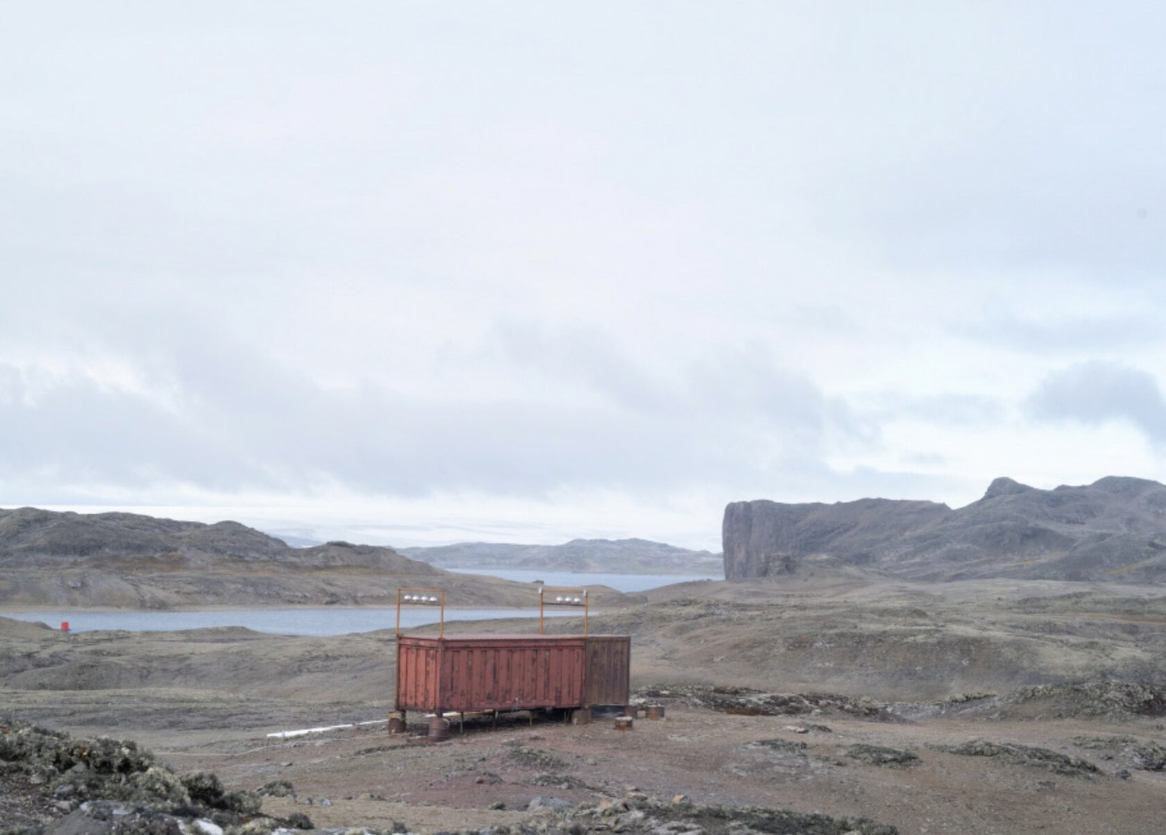 Research station container on the Antarctic tundra