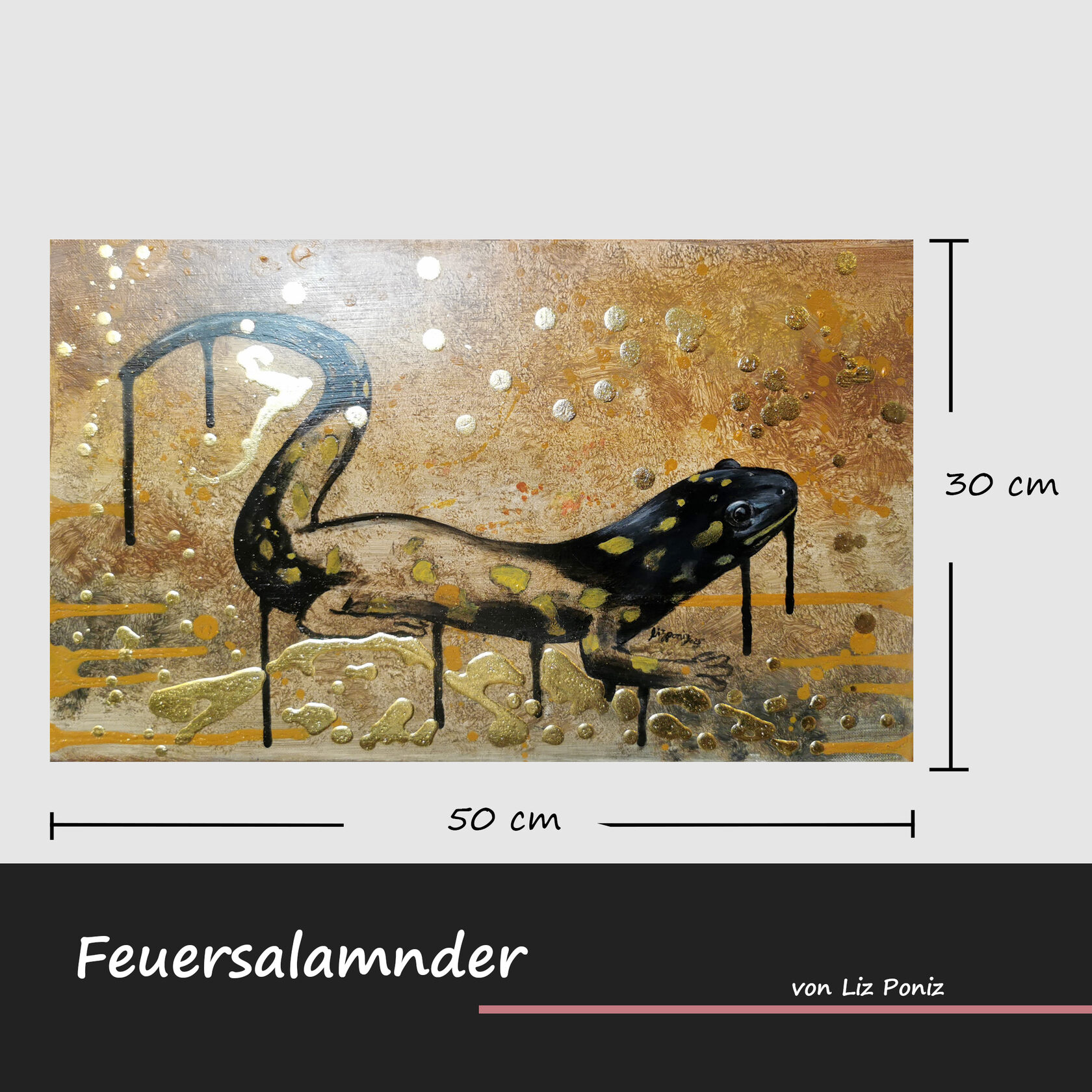Feuersalamander Gemälde Original großformatig – Kontrastreiche Naturkunst auf Leinwand