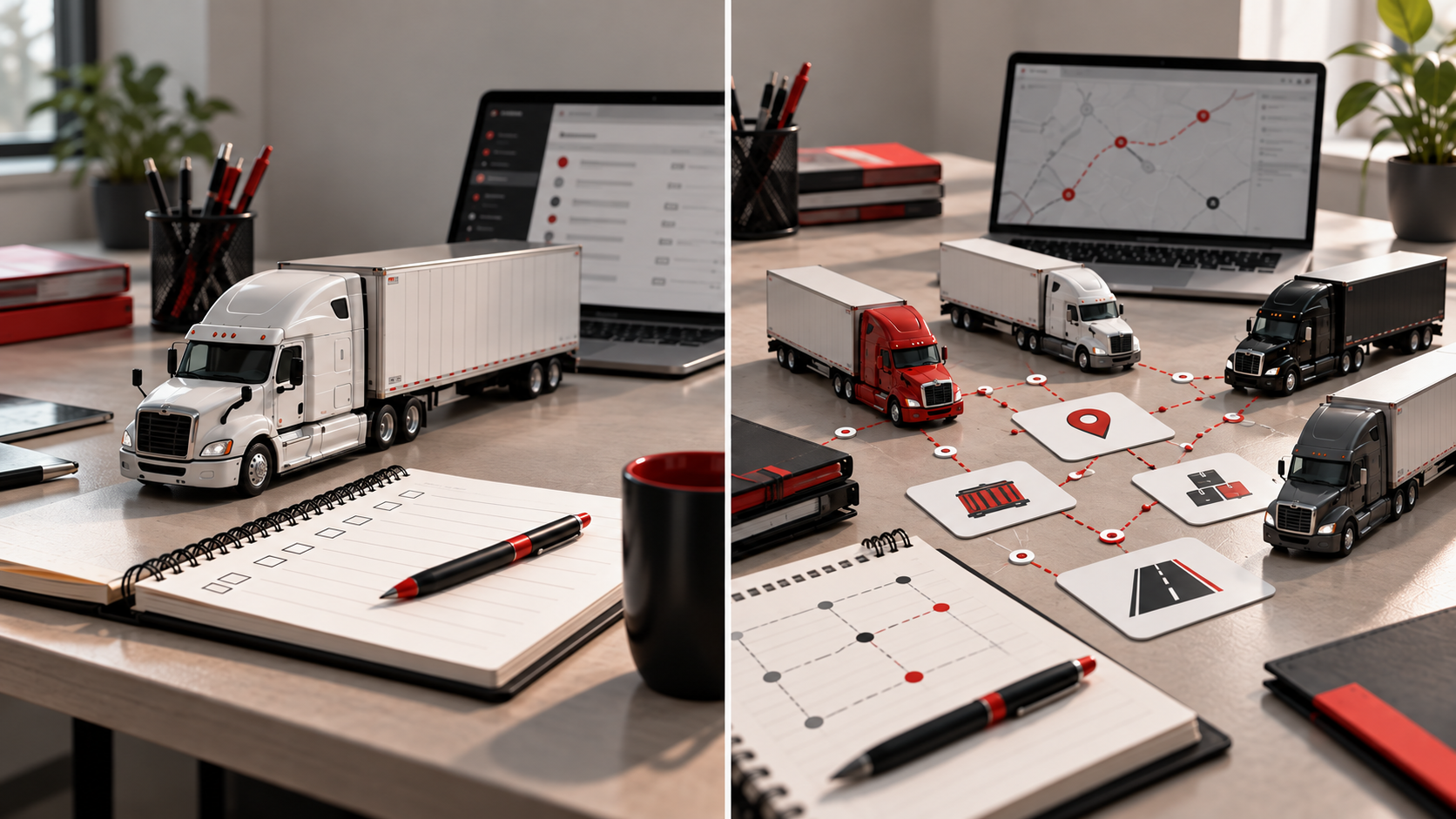 Conceptual comparison of carrier-side dispatch coordination and freight arrangement.