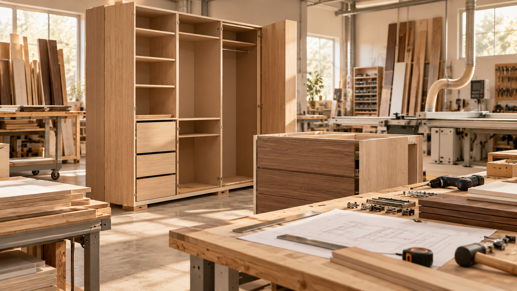 Etapă de producție a mobilierului într-un atelier