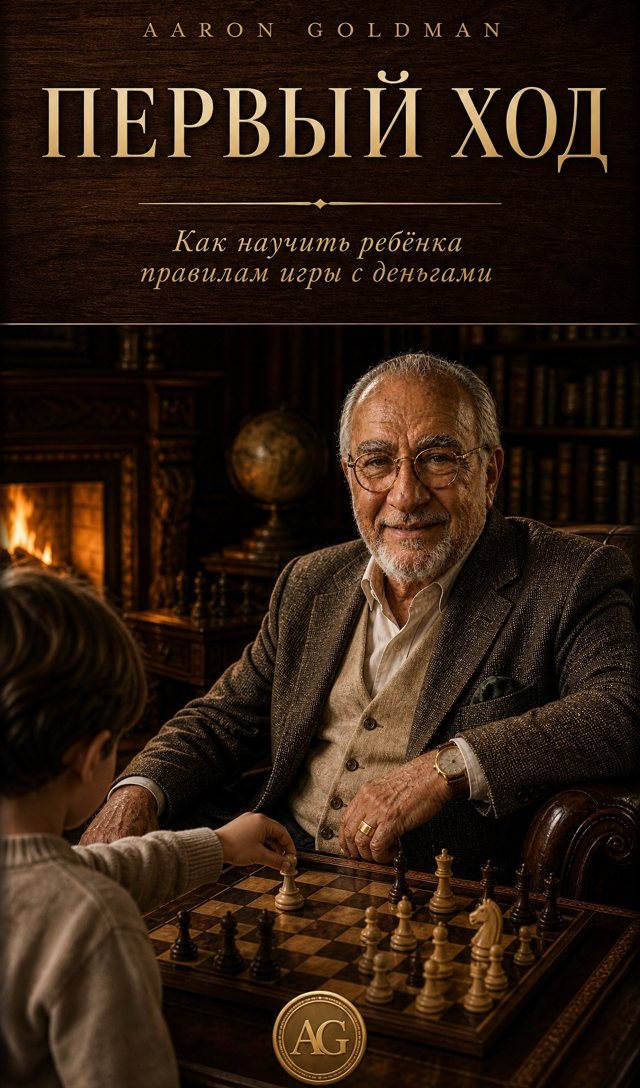 Обложка книги «Первый ход»: Аарон Голдман за шахматной доской с внуком