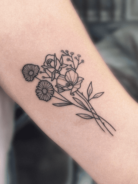 tattoo flowers in Fine Line style
