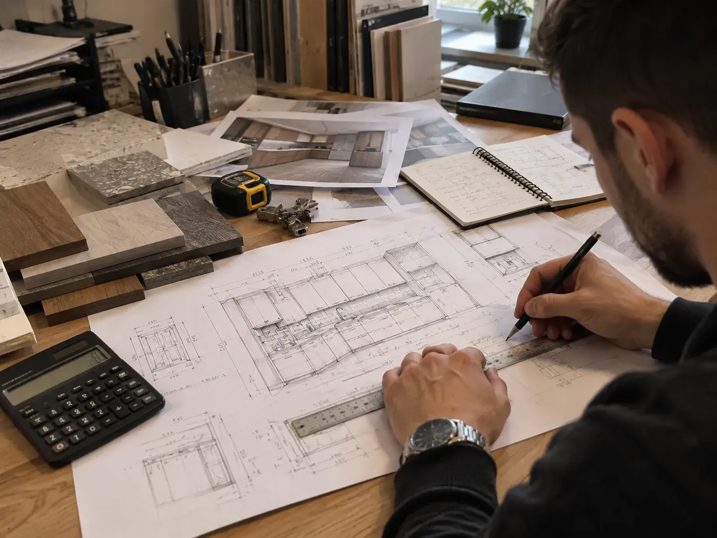 Proiectare mobilier la comandă — spațiu de lucru tehnic și planificare detaliată