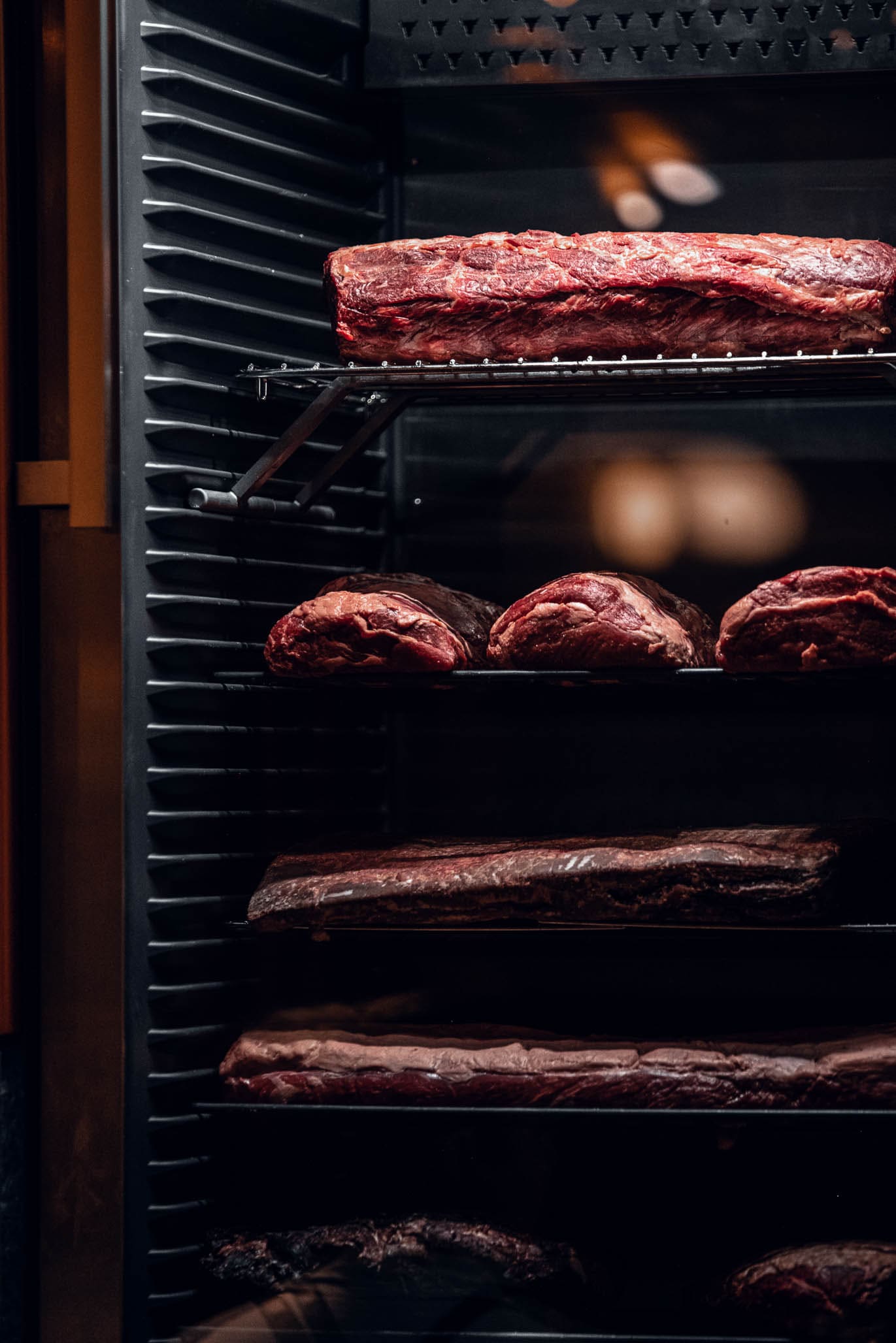 Dry aging cabinet with beef at Chef's Corner