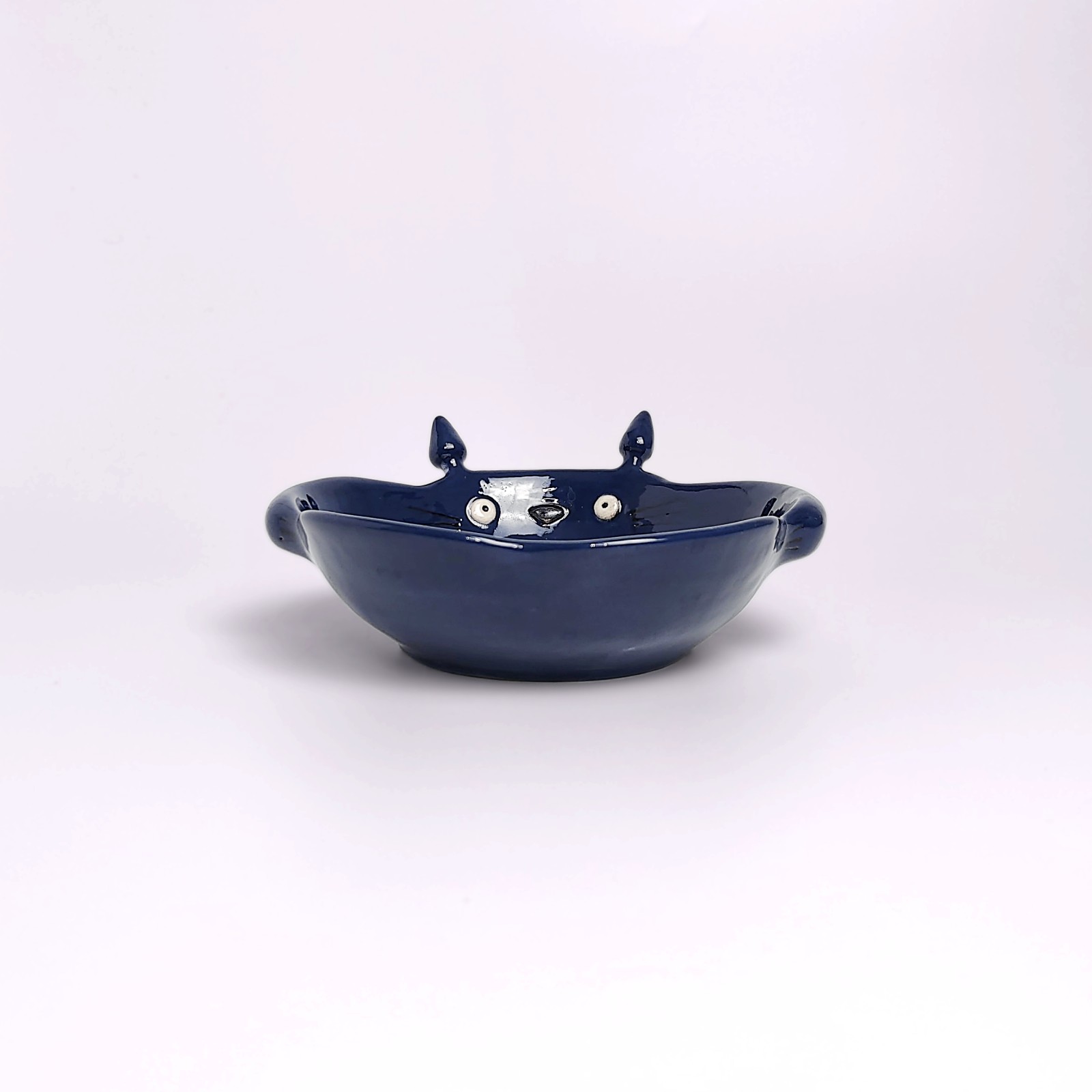 handmade ceramic Totoro plate in blue and beige glaze