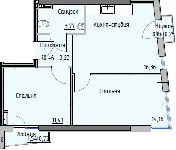 Планировка 2-комнатной квартиры в ЖК Пространство на Раскидайловской — вариант 3