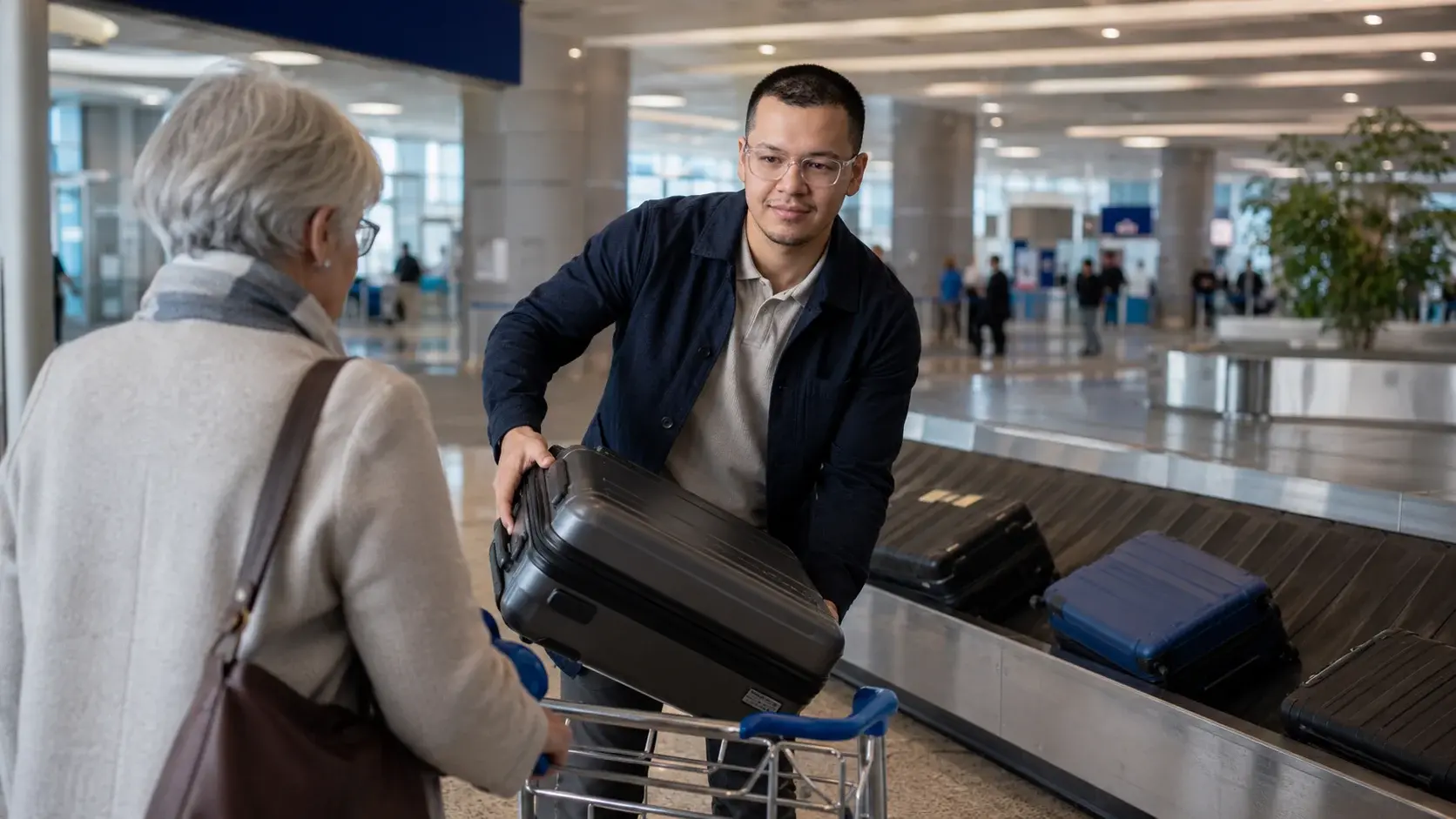 Rido Halifax helping a senior at the airport