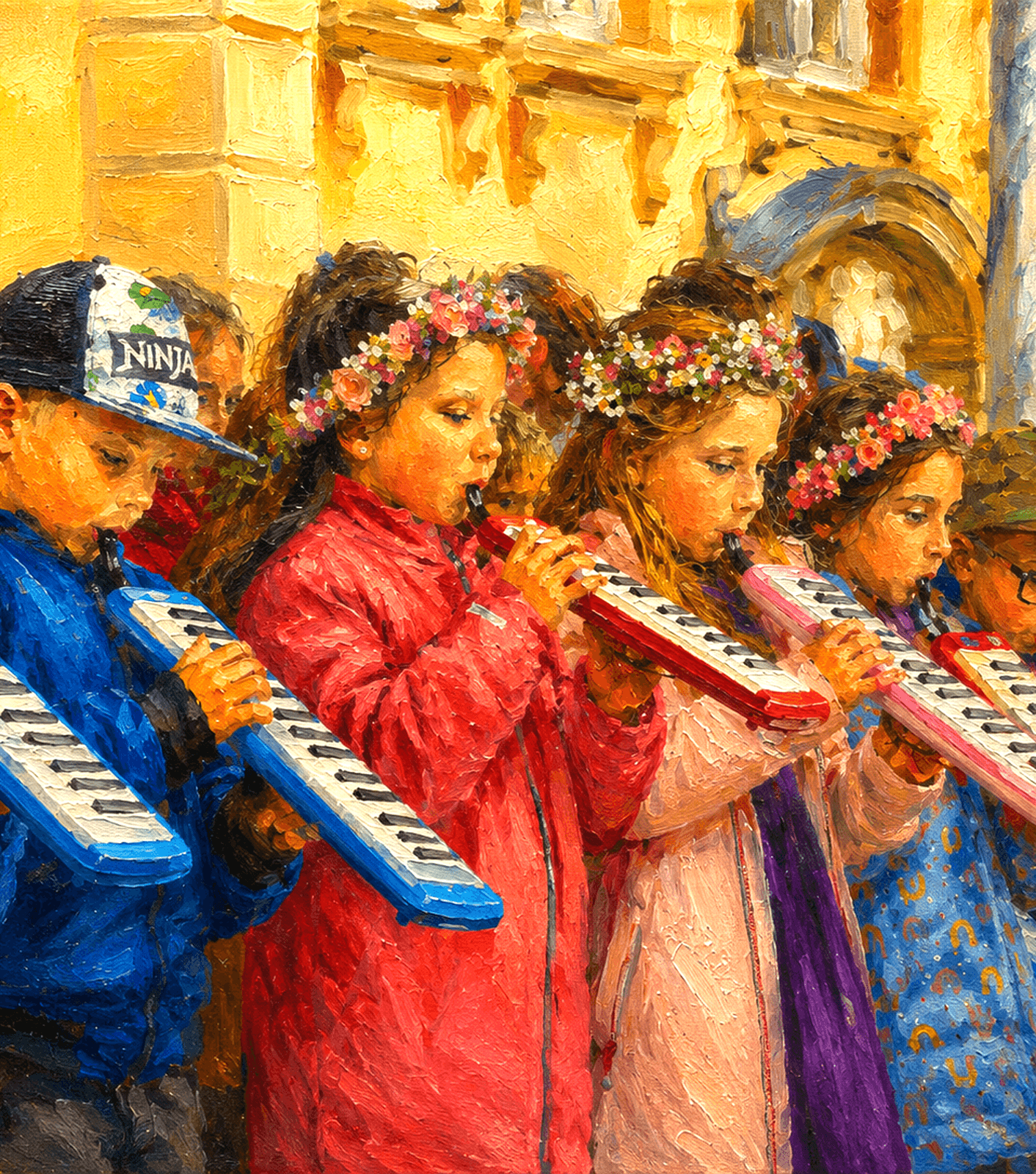 Kinder spielen Melodica