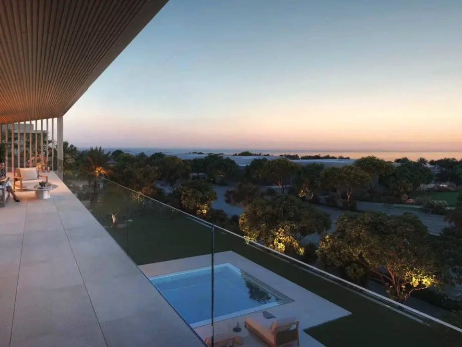 ORA Bayn villa terrace at golden hour, Ghantoot Abu Dhabi