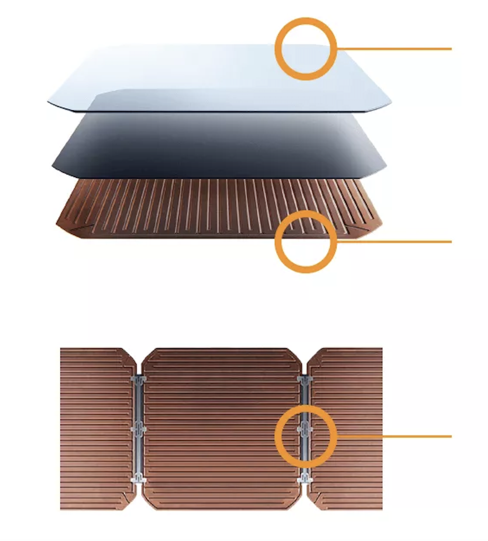 side and back diagram of Interdigitated back contact (IBC) solar cell