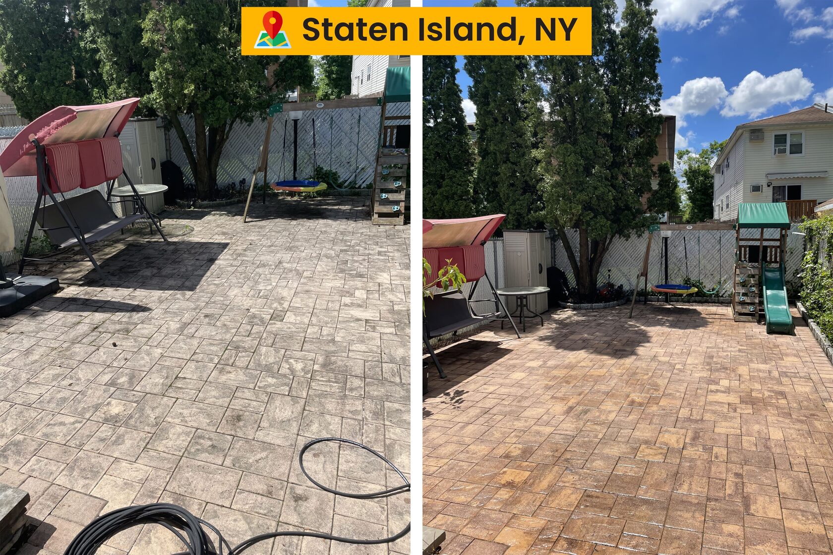 Backyard power wash cleaning on Staten Island