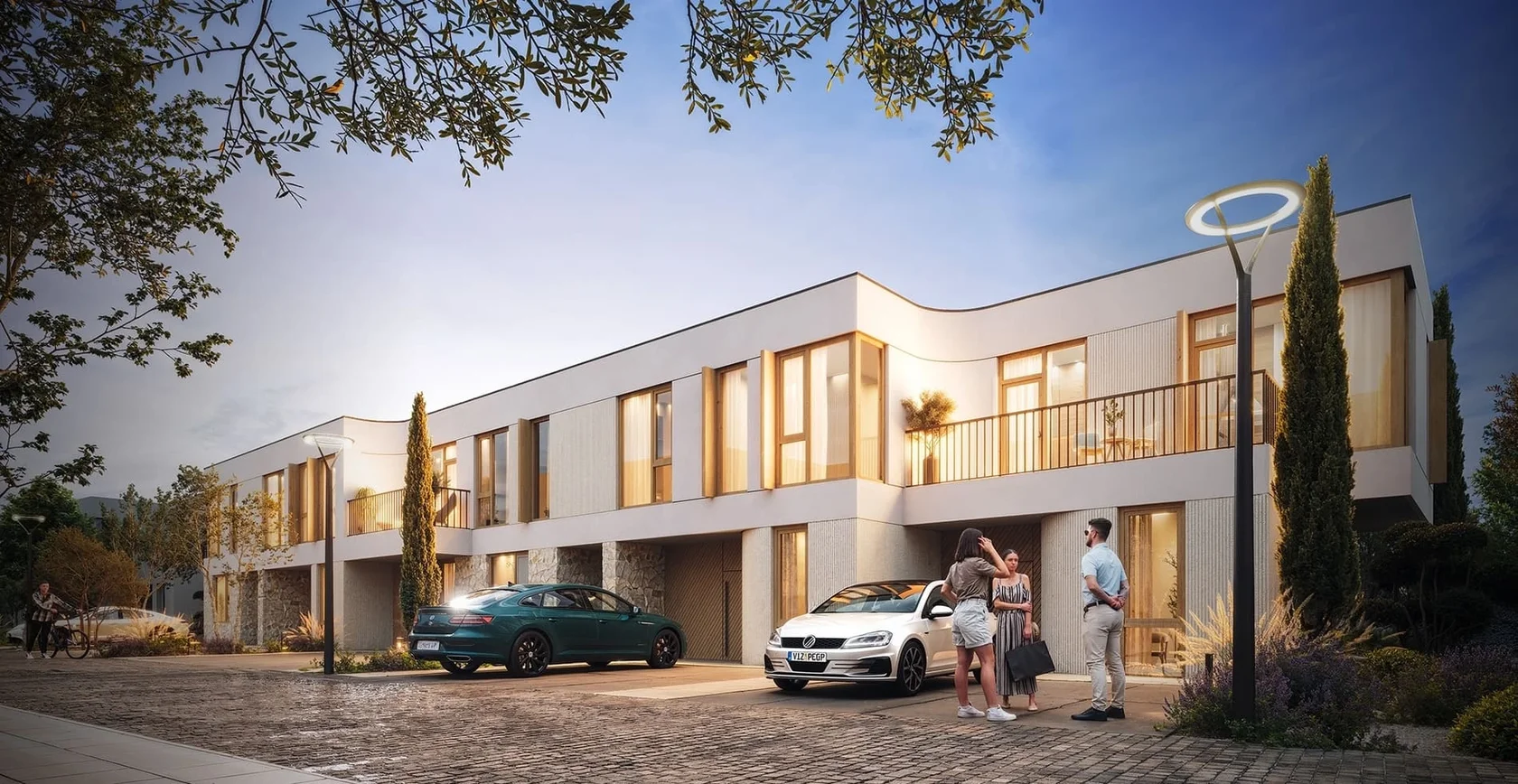 ONE CLUB VILLAGE — фасады таунхаусов с паркоместами