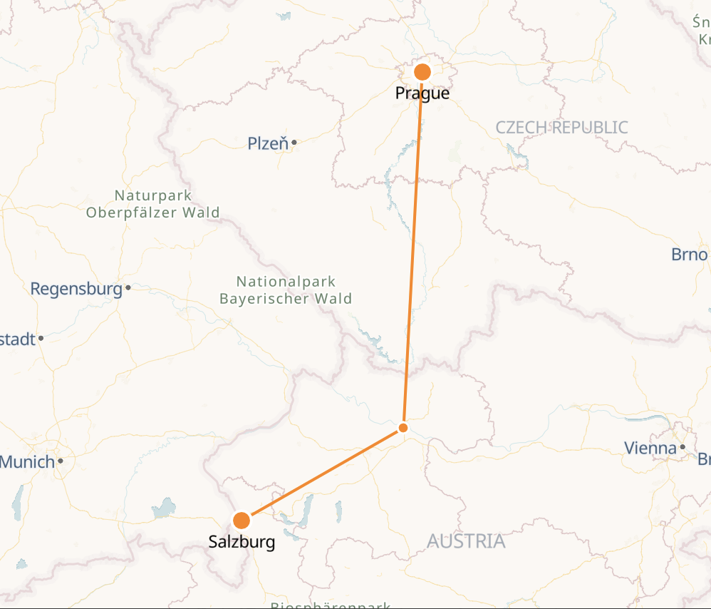 Prague to Salzburg Railjet Train Distance Time Ticket Cost