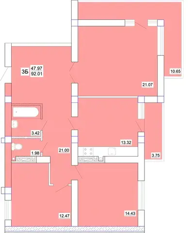 Планування 3-кімнатної квартири в ЖК «Одеський двір» в Одесі