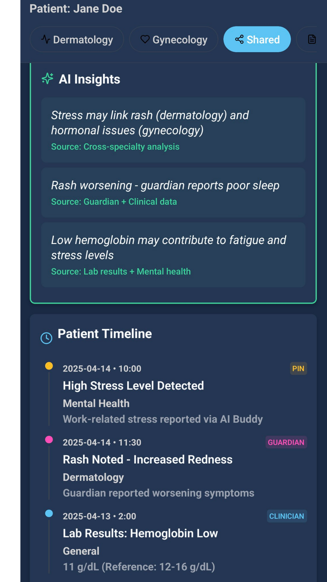 Clinician EHR view screenshot