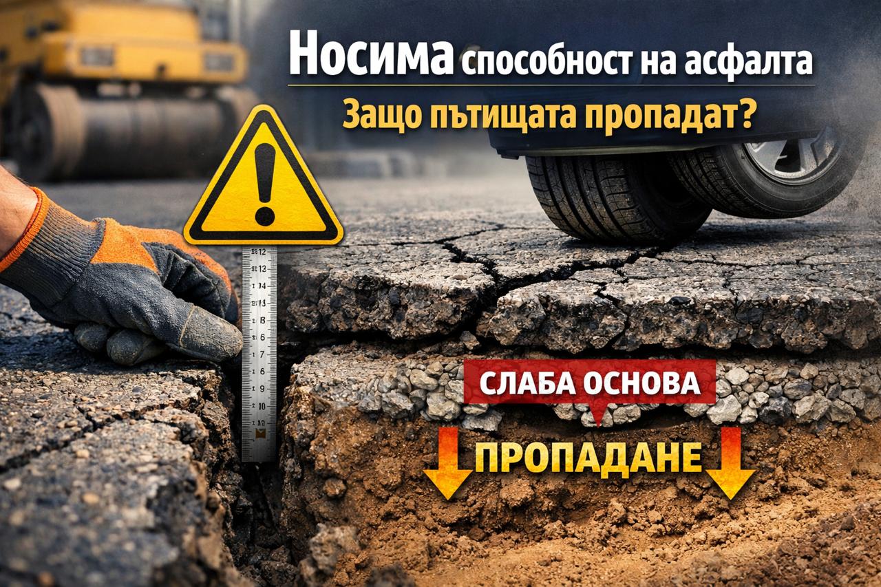 Пропадане на асфалт в София поради ниска носима способност и неправилна основа