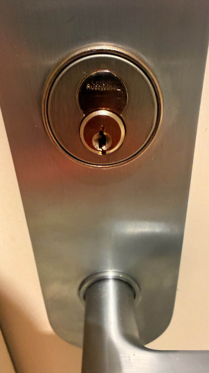New commercial-grade lock cylinder and lever installed by LexKey Locksmith LLC