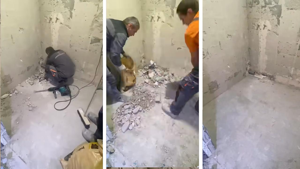 Баня в София след къртене, извозване и почистване