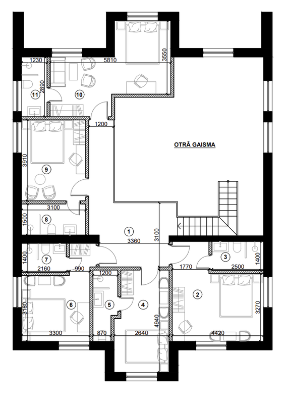 Trešais stāvs plan of the Talsu šoseja 19 guesthouse